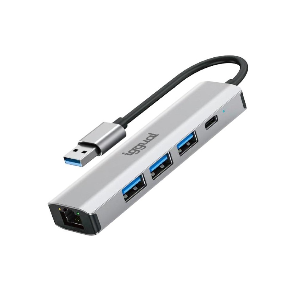 Iggual hub usb-a 5 puertos 3xusb + rj45 + tipo c