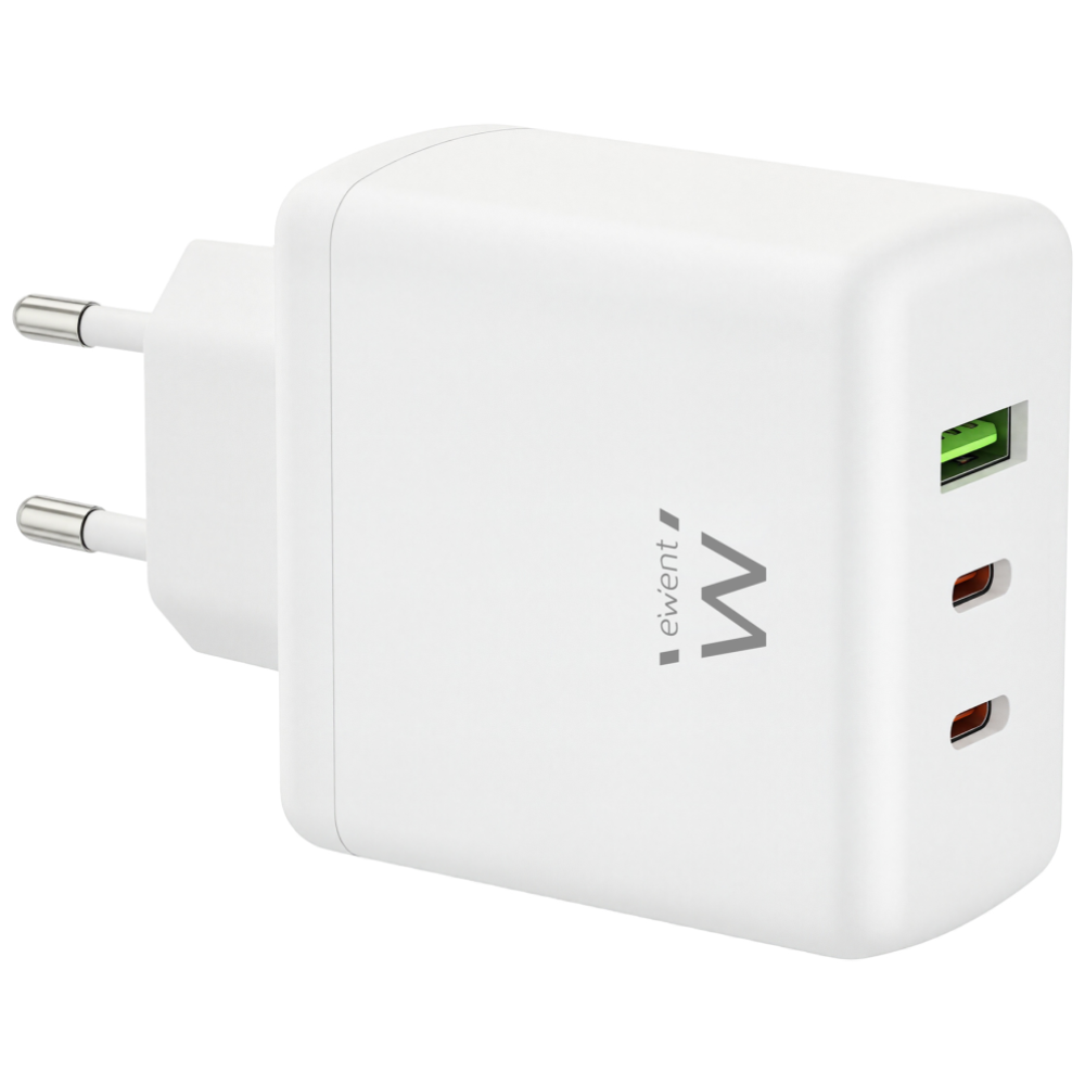 CARGADOR MOVIL EWENT EW1333 GAN RAPIDO 65W 2XUSB-C PD USB-A QC