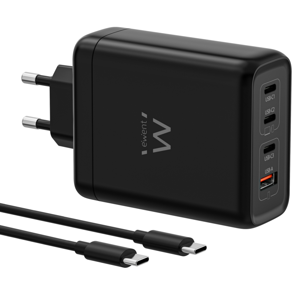 CARGADOR EWENT EW1337 GAN FAST 140W 4 USB-C+USB-A CON CABLE