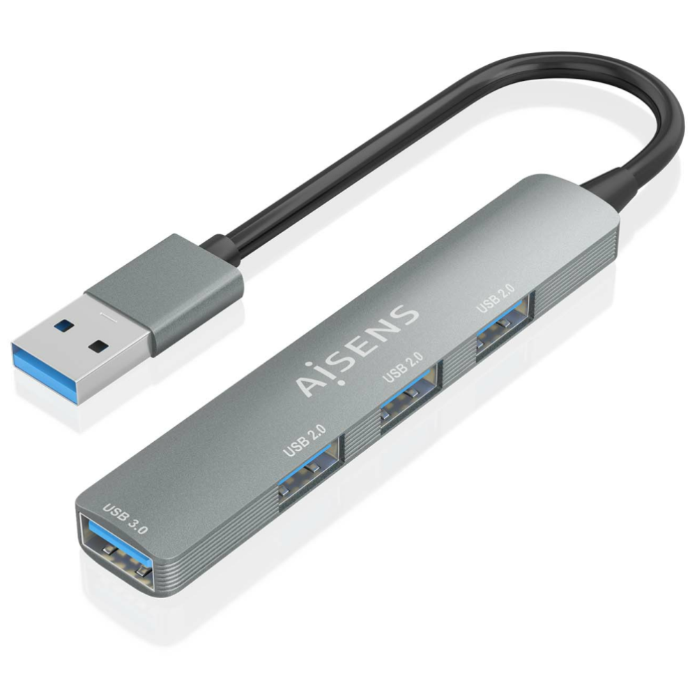 HUB AISENS USB 3.0 ALUMINIO 1XUSB3.0 A/H 3XUSB2.0 A/H GRIS 10CM