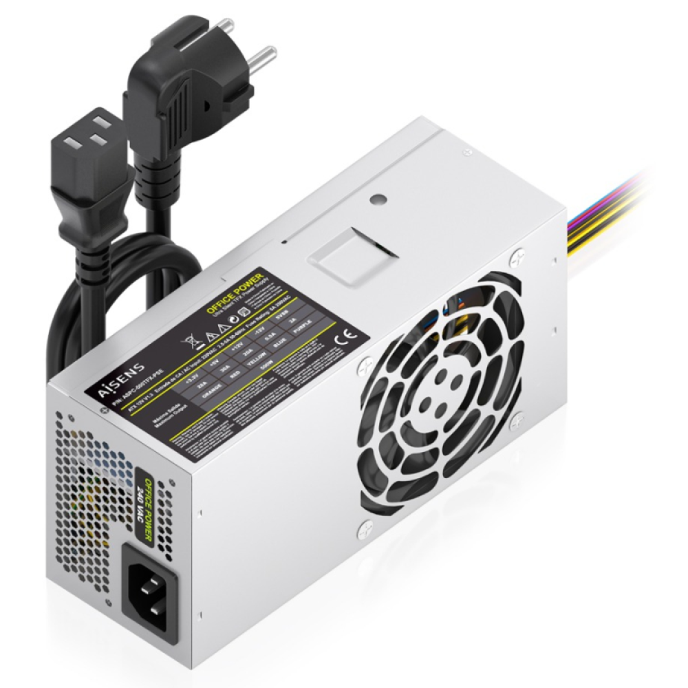 FUENTE ALIMENTACION AISENS TFX 500W CABLE ALIMENTACION OEM PLATA