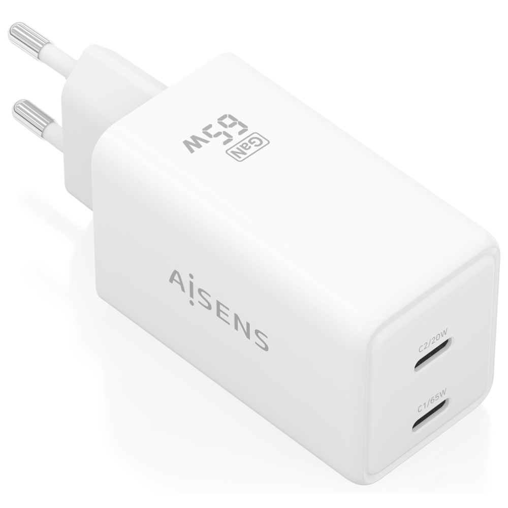 CARGADOR AISENS GAN 65W 2XUSB-C PD3.0 QC4.0 BLANCO