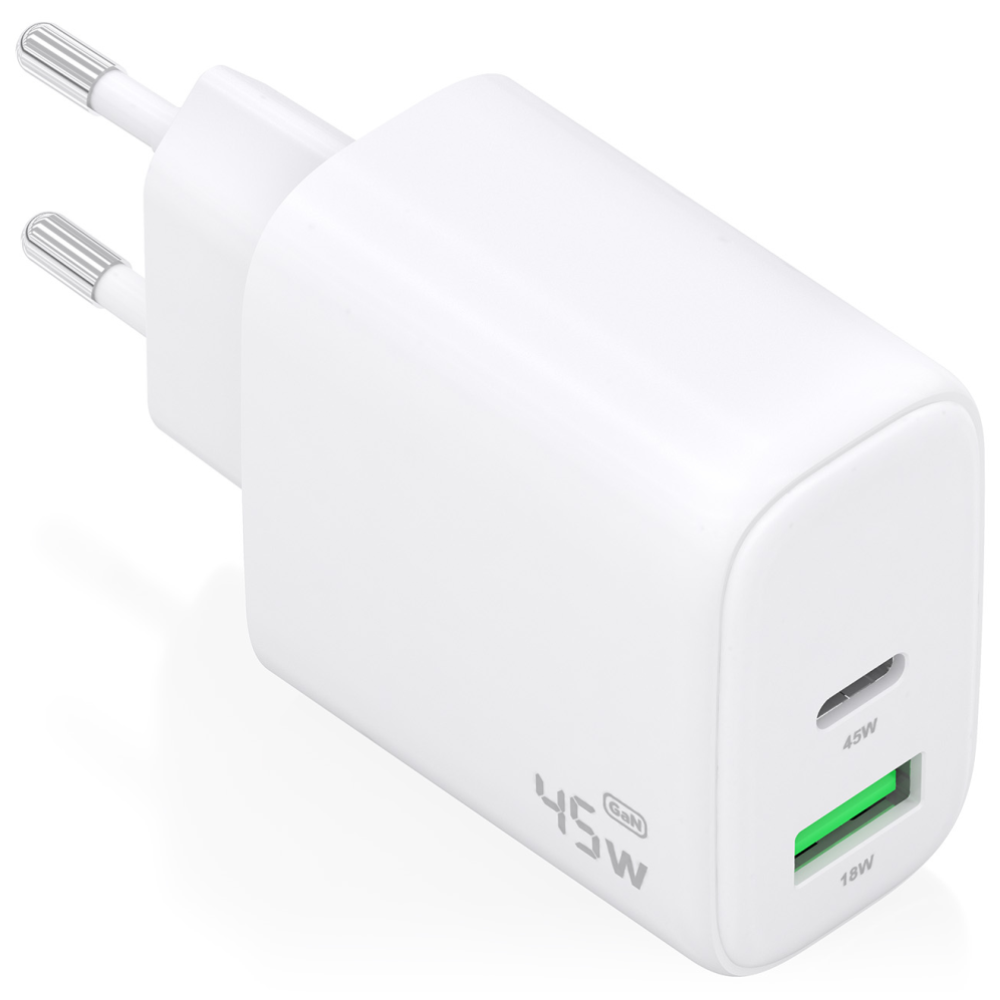 CARGADOR AISENS GAN 45W 1XUSB-C PD3.0 QC4.0 1XUSB-A QC3.0 BLANCO